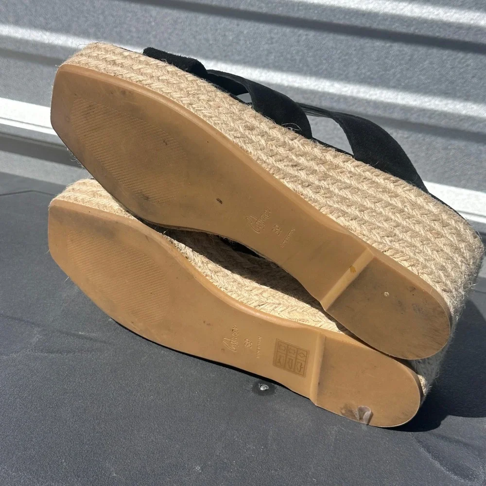 Castaner Black Suede Crisscross Espadrille Wedge Sandals Spain Size 39 Womens